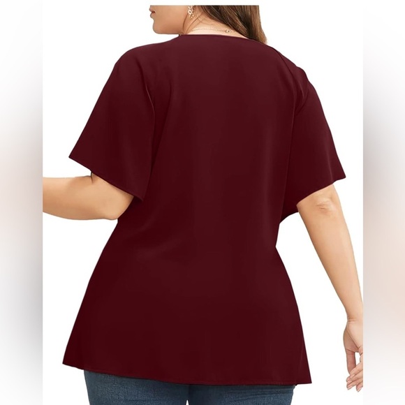 BloomChic Plus Size Plain Keyhole Knotted Front Ruffle Sleeve Blouse - Picture 4 of 5